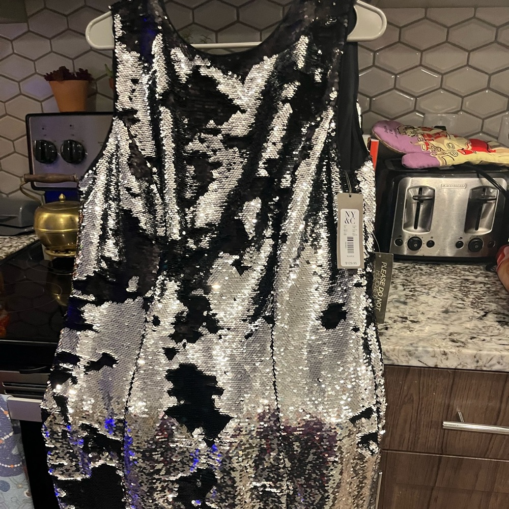 NWT NY&Co Black Sequin Sleeveless Long Dress Size XL